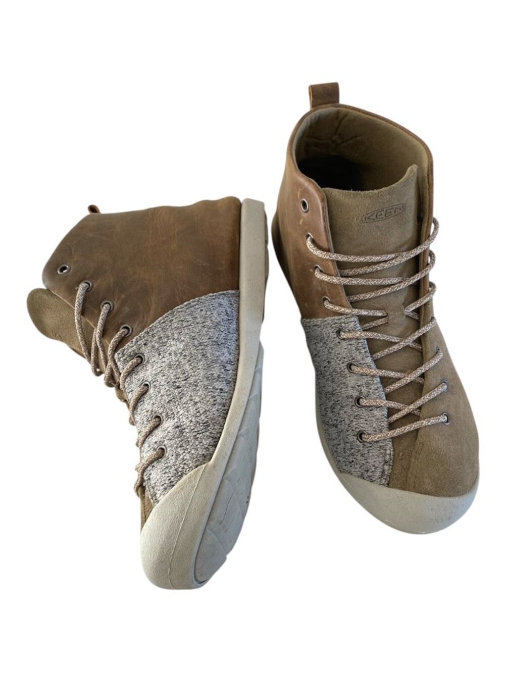 KEEN East Side Bootie Brown Olive Green Leather Gray Knit Ankle Shooties SZ 8.5
